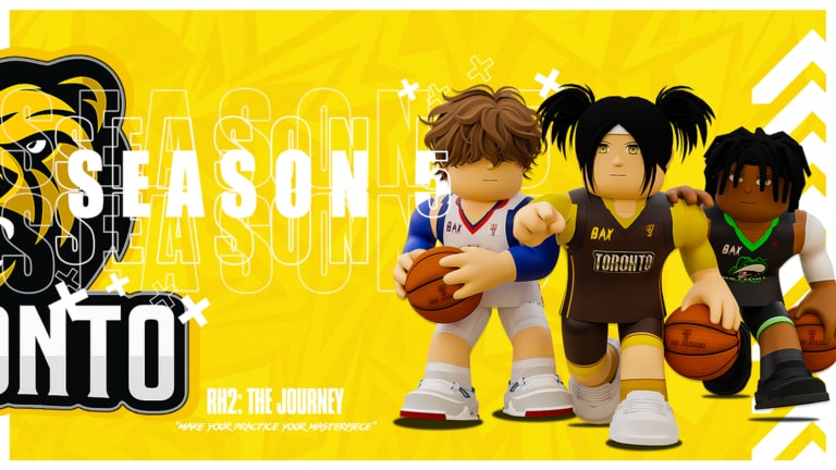 Season 5 roster artwork of RH2 The Journey players in BAX jerseys holding basketballs